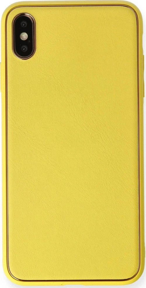 iPhone XS Max Kılıf Coco Deri Silikon Kapak - Sarı-(5796)
