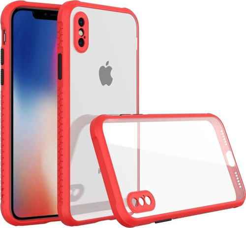 iPhone XS Max Kılıf Miami Şeffaf Silikon - Kırmızı-(5796)