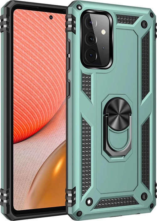 Samsung Galaxy A72 Kılıf Sofya Yüzüklü Silikon Kapak - Yeşil-(5796)