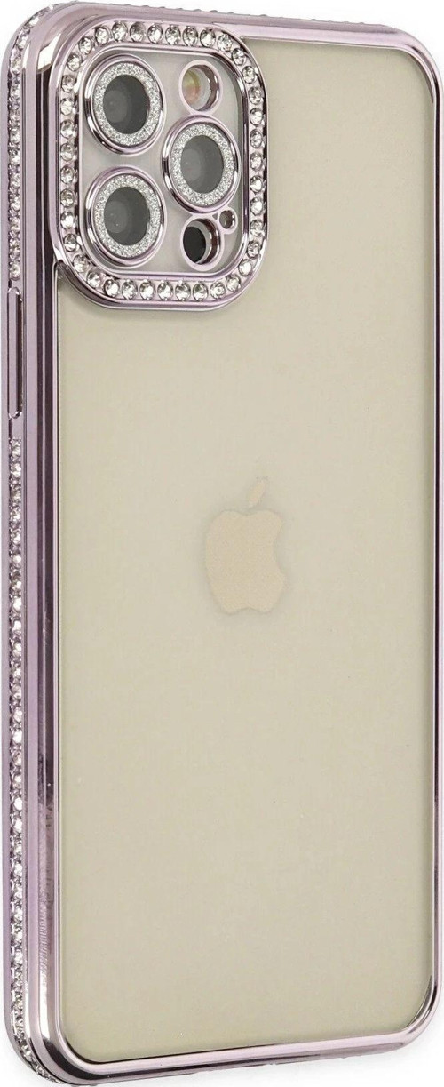 iPhone 12 Pro Kılıf Joke Taşlı Silikon - Mor-(5796)