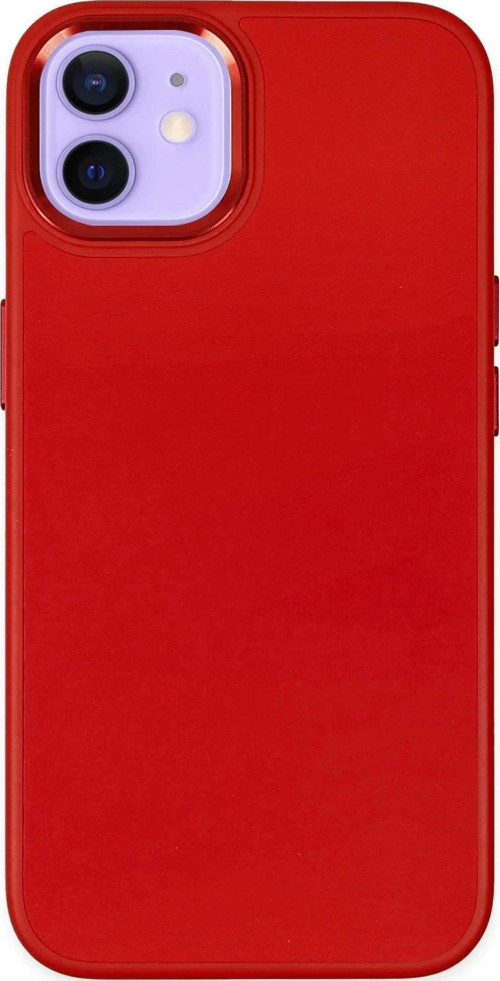 iPhone 12 Kılıf Asya Deri Silikon - Kırmızı-(5796)