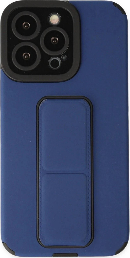 iPhone 14 Pro Kılıf Mega Standlı Silikon - Mavi-(5796)