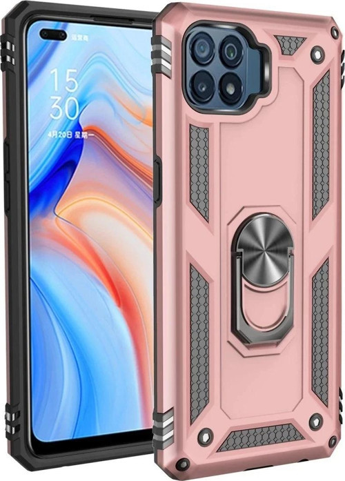Oppo Reno 4 Lite Kılıf Sofya Yüzüklü Silikon Kapak - Rose-(5796)