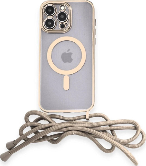 iPhone 13 Pro Kılıf Divo Lazer Askılı Magsafe Kapak - Gold-(5796)