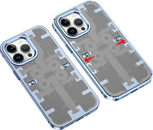 iPhone 13 Pro Max Kılıf Mekanik Bumper Kapak - Mavi-(5796)