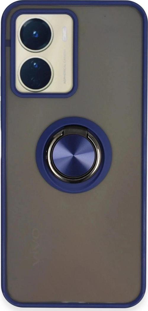 Vivo Y16 Kılıf Montreal Yüzüklü Silikon Kapak - Lacivert-(5796)