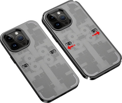 iPhone 13 Pro Kılıf Mekanik Bumper Kapak - Siyah-(5796)
