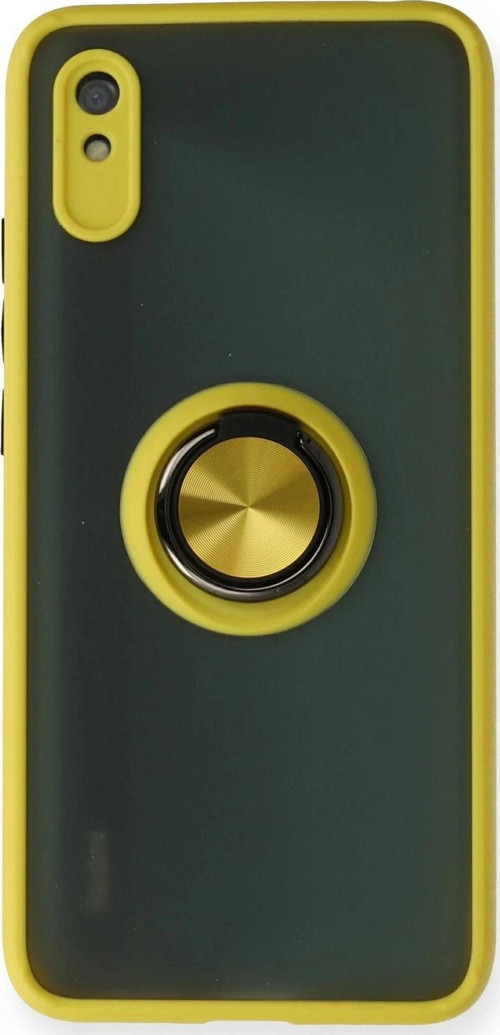 Xiaomi Redmi 9A Kılıf Montreal Yüzüklü Silikon Kapak - Sarı-(5796)