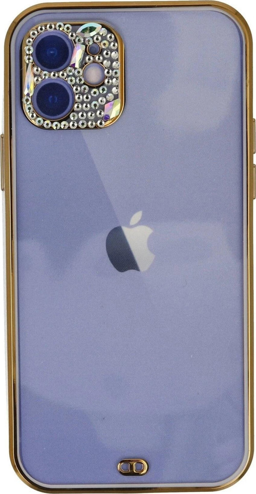 iPhone 12 Kılıf Liva Taşlı Silikon - Mor-(5796)