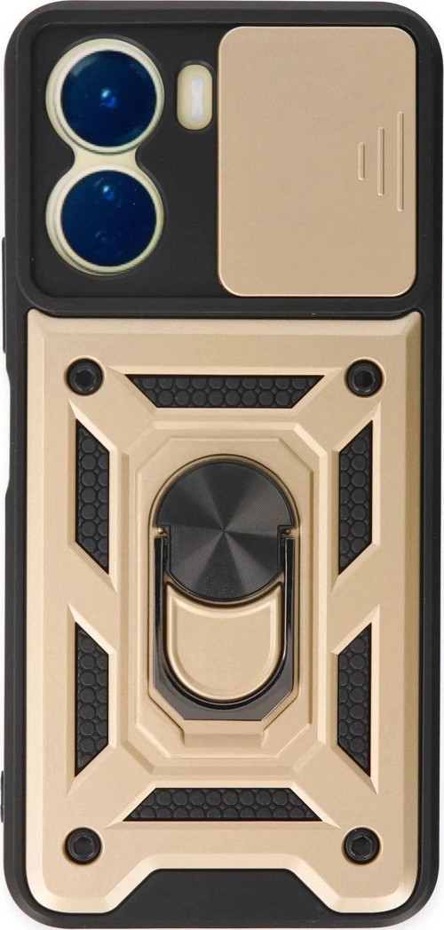 Vivo Y16 Kılıf Pars Lens Yüzüklü Silikon - Gold-(5796)