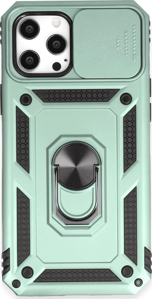 iPhone 12 Pro Max Kılıf Pars Lens Yüzüklü Silikon - Yeşil-(5796)