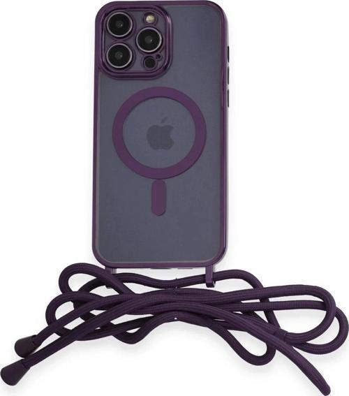 iPhone 12 Pro Max Kılıf Divo Lazer Askılı Magsafe Kapak - Derin Mor-(5796)