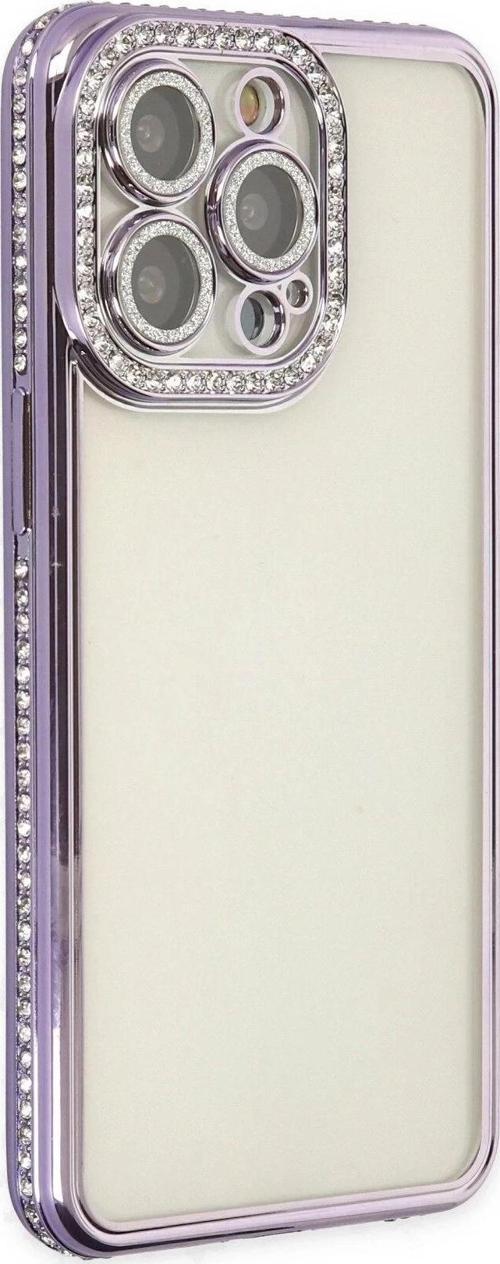 iPhone 14 Pro Kılıf Joke Taşlı Silikon - Mor-(5796)