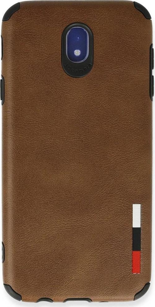 Samsung Galaxy J7 Pro / J730 Kılıf Loop Deri Silikon - Kahverengi-(5796)
