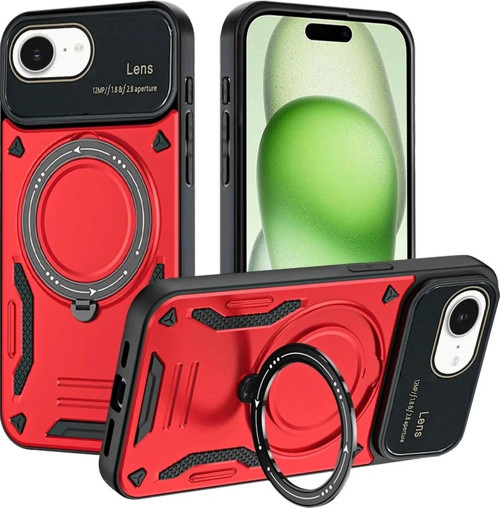 iPhone 16E Kılıf Joy Lens Standlı Kapak - Kırmızı-(5796)