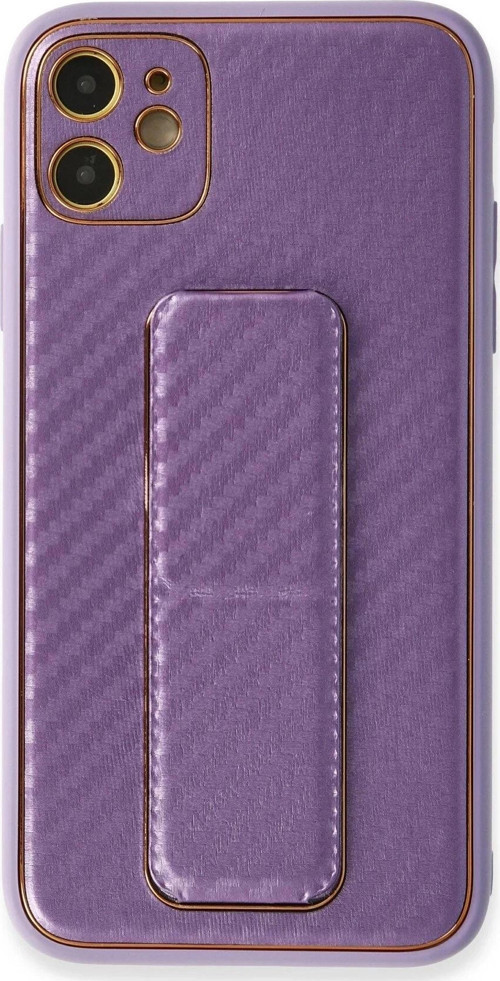 iPhone 12 Kılıf Coco Karbon Standlı Kapak - Mor-(5796)