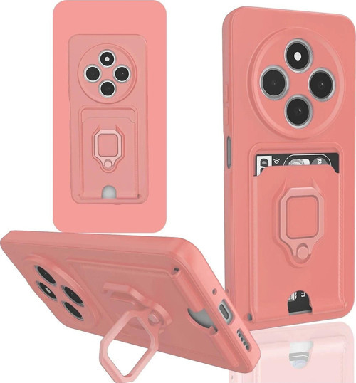 Xiaomi Redmi 14C Kılıf Zuma Kartvizitli Yüzüklü Silikon - Pembe-(5796)