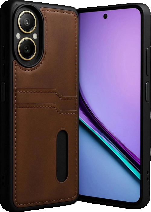 Realme 12 Lite Kılıf Sara Kartvizitli Deri Kılıf - Taba-(5796)