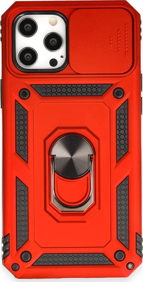 iPhone 12 Pro Max Kılıf Pars Lens Yüzüklü Silikon - Kırmızı-(5796)