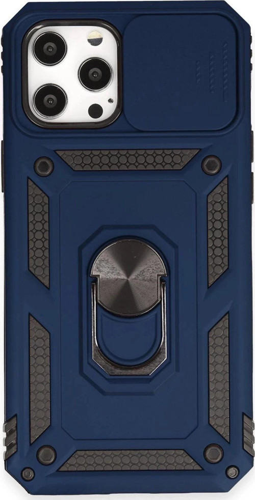 iPhone 12 Pro Max Kılıf Pars Lens Yüzüklü Silikon - Lacivert-(5796)