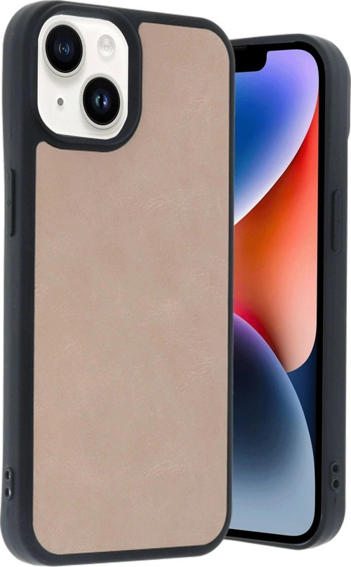 iPhone 15 Kılıf Aras Deri Kapak - Pudra-(5796)
