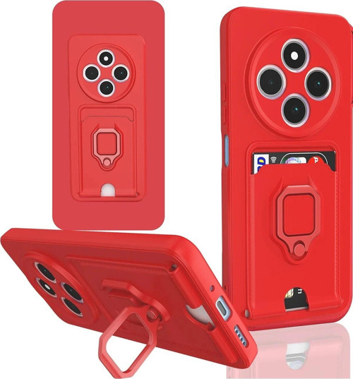 Xiaomi Redmi 14C Kılıf Zuma Kartvizitli Yüzüklü Silikon - Kırmızı-(5796)