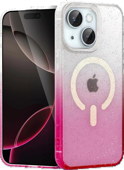 Apple iPhone 15 Pummel Shiny Magsafe Kapak - Pembe-(5796)