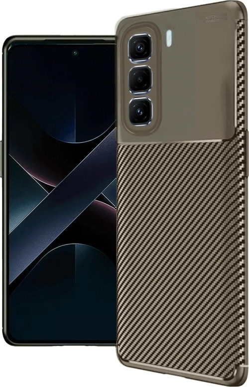İnfinix Hot 50 4G Kılıf Auto Focus Karbon Kapak - Kahverengi-(5796)