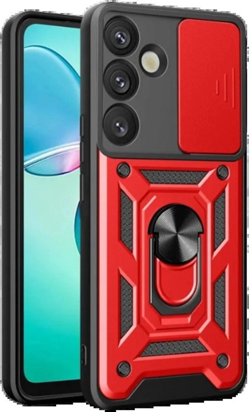Samsung Galaxy S25 Kılıf Pars Lens Yüzüklü Silikon - Kırmızı-(5796)