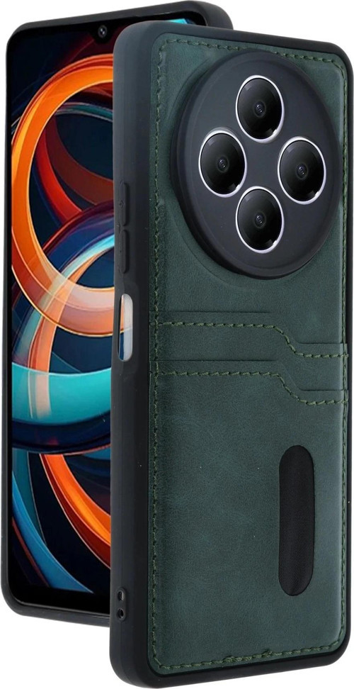 Xiaomi Redmi 14C Kılıf Sara Kartvizitli Deri Kılıf - Koyu Yeşil-(5796)