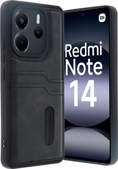 Xiaomi Redmi Note 14 4G Kılıf Sara Kartvizitli Deri Kılıf - Siyah-(5796)