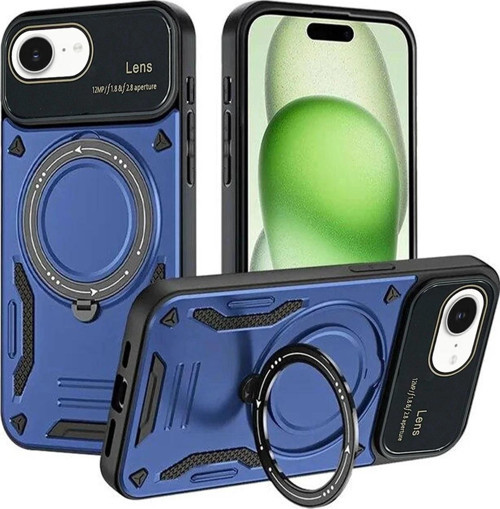 iPhone 16E Kılıf Joy Lens Standlı Kapak - Lacivert-(5796)