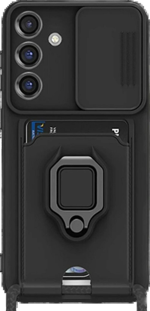 Samsung Galaxy S25 Plus Kılıf Zuma Kartvizitli Yüzüklü Silikon - Siyah-(5796)