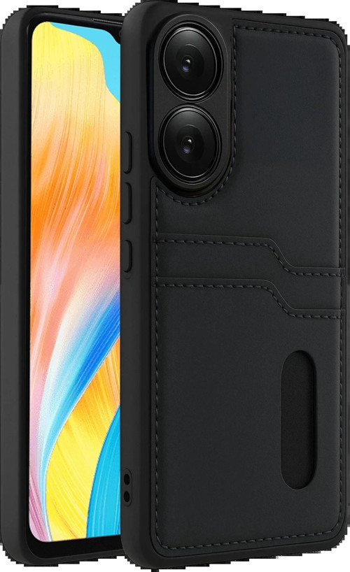 Oppo A38 Sara Kartvizitli Deri Kılıf - Siyah-(5796)