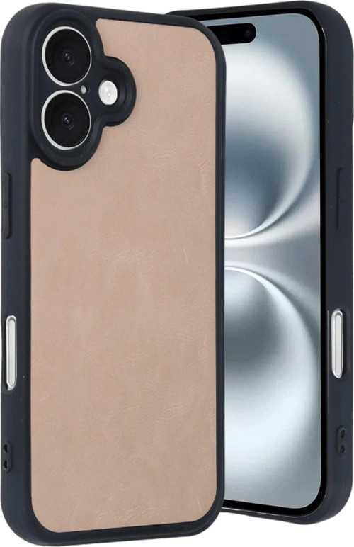 iPhone 16 Kılıf Aras Deri Kapak - Pudra-(5796)