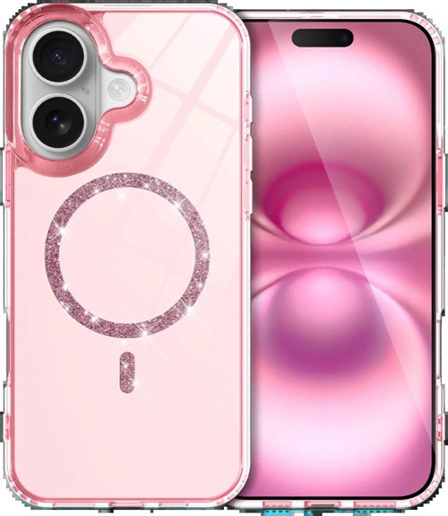 Apple iPhone 16 Plus Live Diamond Magsafe Kapak - Pembe-(5796)