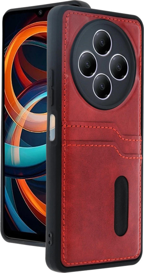 Xiaomi Redmi 14C Kılıf Sara Kartvizitli Deri Kılıf - Kırmızı-(5796)