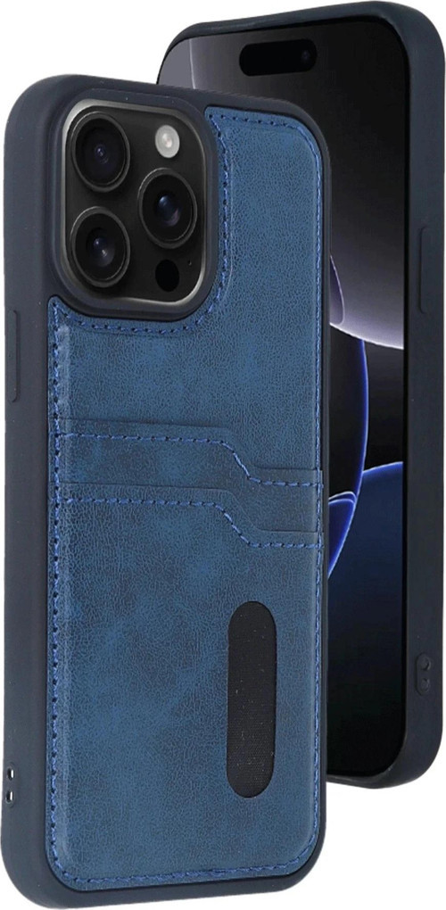 iPhone 14 Pro Max Kılıf Sara Kartvizitli Deri Kılıf - Lacivert-(5796)