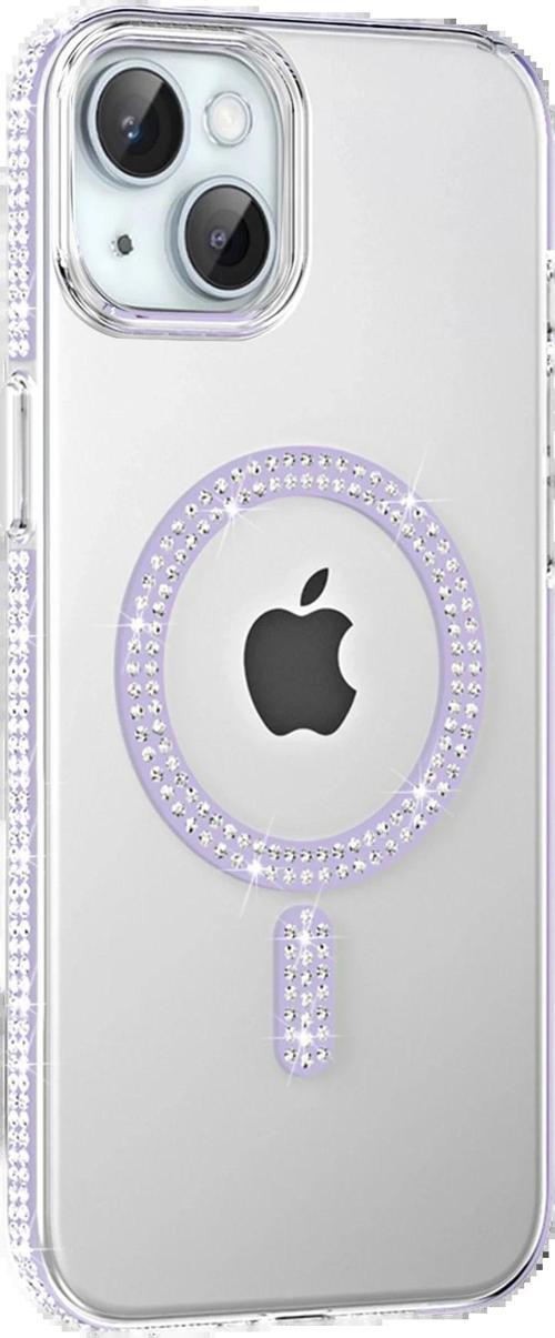 Apple iPhone 14 Move Taşlı Magsafe Kapak - Lila-(5796)