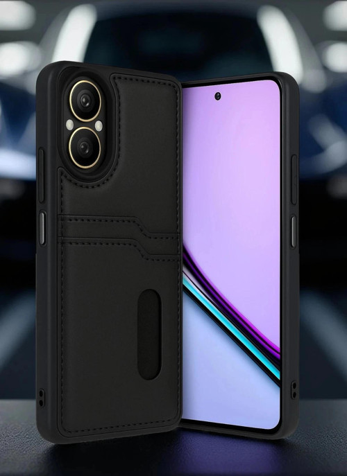 Realme 12 Lite Kılıf Sara Kartvizitli Deri Kılıf - Siyah-(5796)