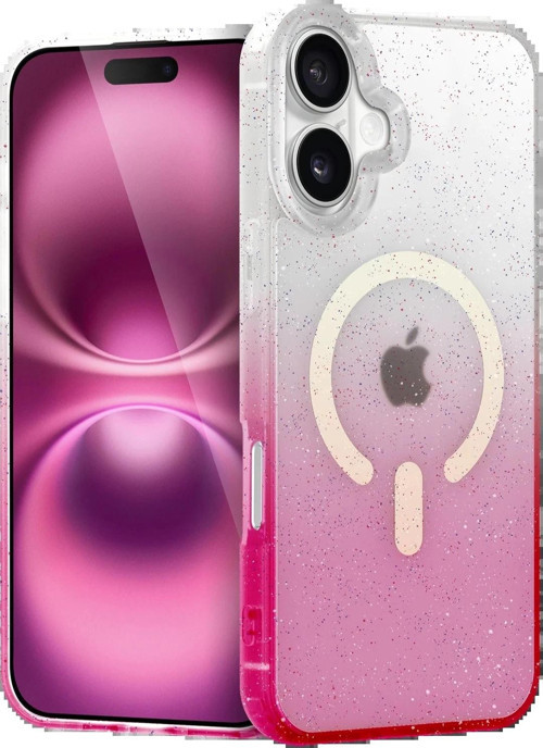 Apple iPhone 16 Plus Pummel Shiny Magsafe Kapak - Pembe-(5796)