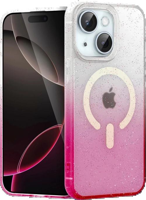 Apple iPhone 14 Pummel Shiny Magsafe Kapak - Pembe-(5796)