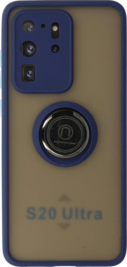 Samsung Galaxy S20 Ultra Kılıf Montreal Yüzüklü Silikon Kapak - Lacivert-(5796)