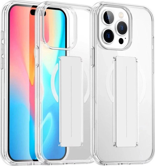 iPhone 14 Pro Max Kılıf Alfa Magsafe Standlı Kapak - Şeffaf-(5796)
