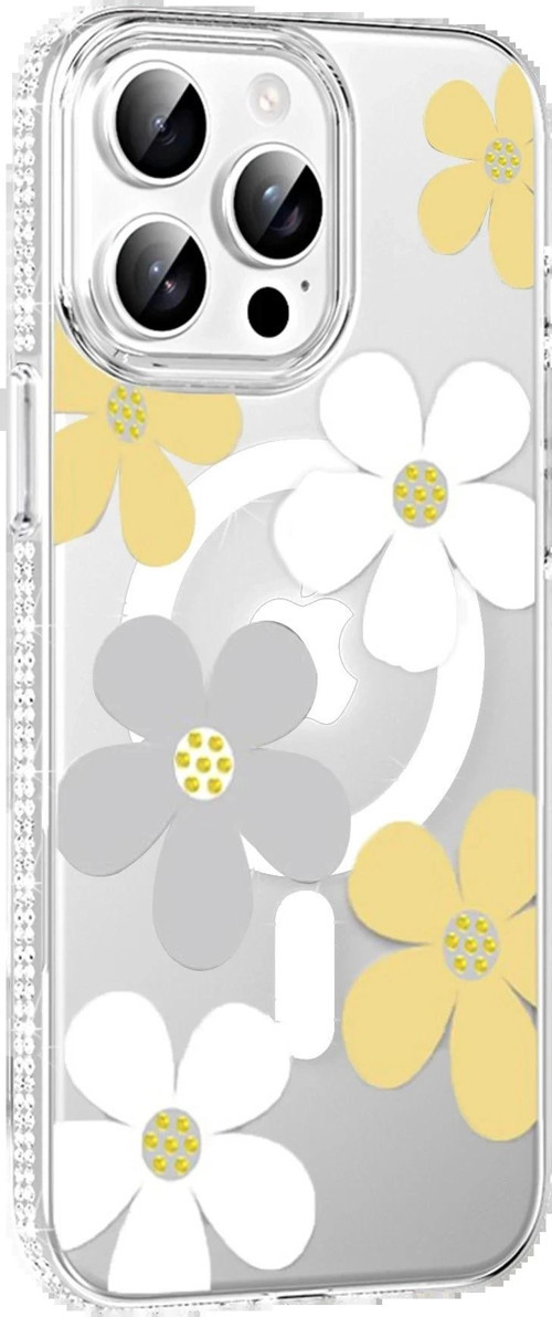 Apple iPhone 15 Pro Max Floral Magsafe Kapak - Sarı-(5796)