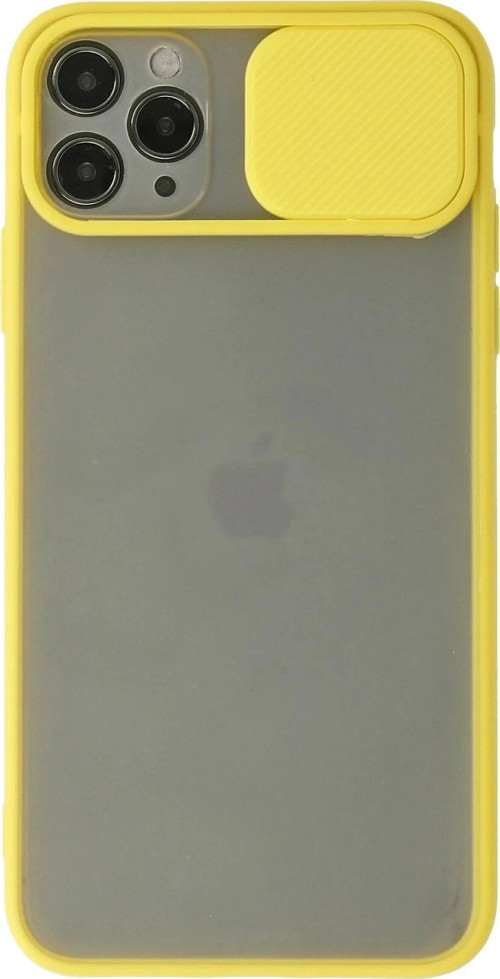 iPhone 11 Pro Max Kılıf Palm Buzlu Kamera Sürgülü Silikon - Sarı-(5796)