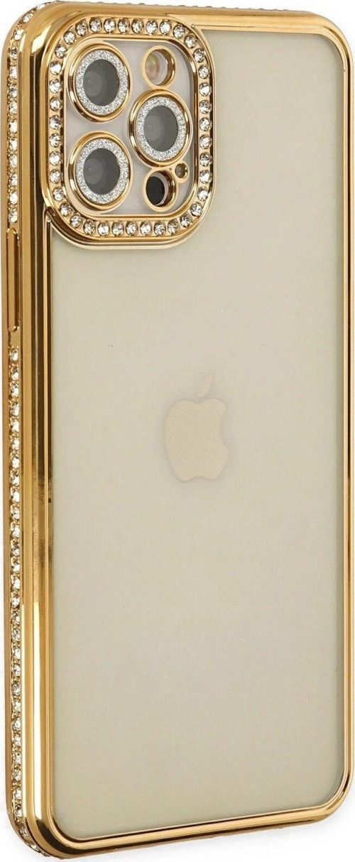 iPhone 12 Pro Kılıf Joke Taşlı Silikon - Gold-(5796)