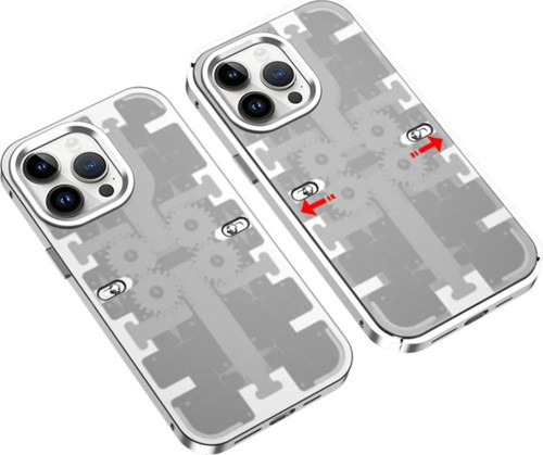 iPhone 14 Pro Kılıf Mekanik Bumper Kapak - Gümüş-(5796)