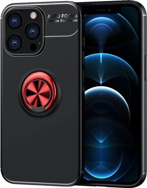 iPhone 13 Pro Kılıf Range Yüzüklü Silikon - Siyah-Kırmızı-(5796)