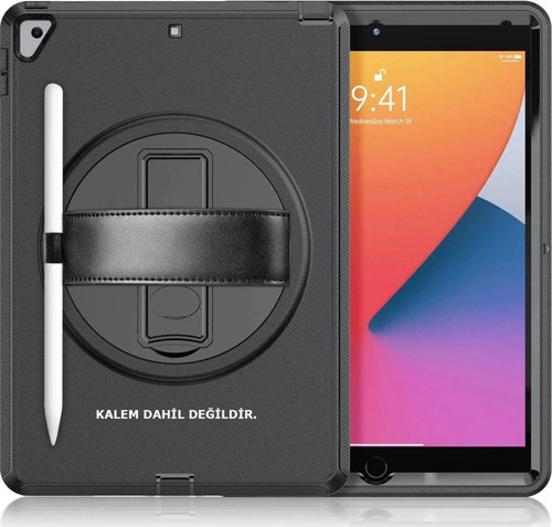 iPad 10.2 (7.nesil) Kılıf Hand Strap Tablet Kılıfı - Siyah-(5796)